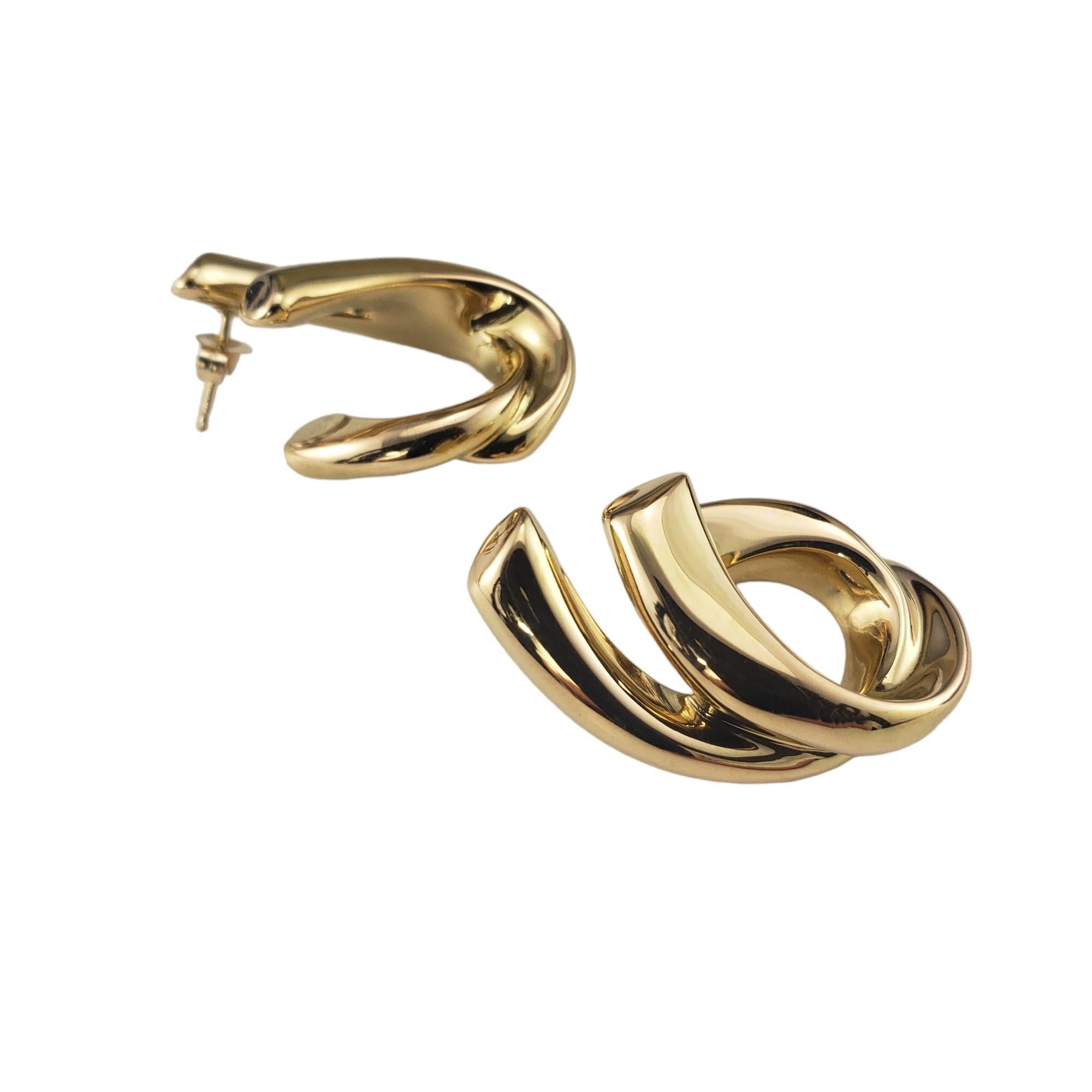 Women's 14 Karat Yellow Gold Ribbon Hoop Earrings #16947 For Sale