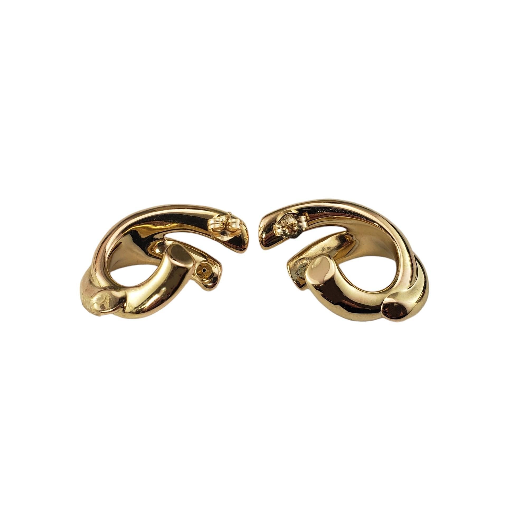 14 Karat Yellow Gold Ribbon Hoop Earrings #16947 For Sale 1