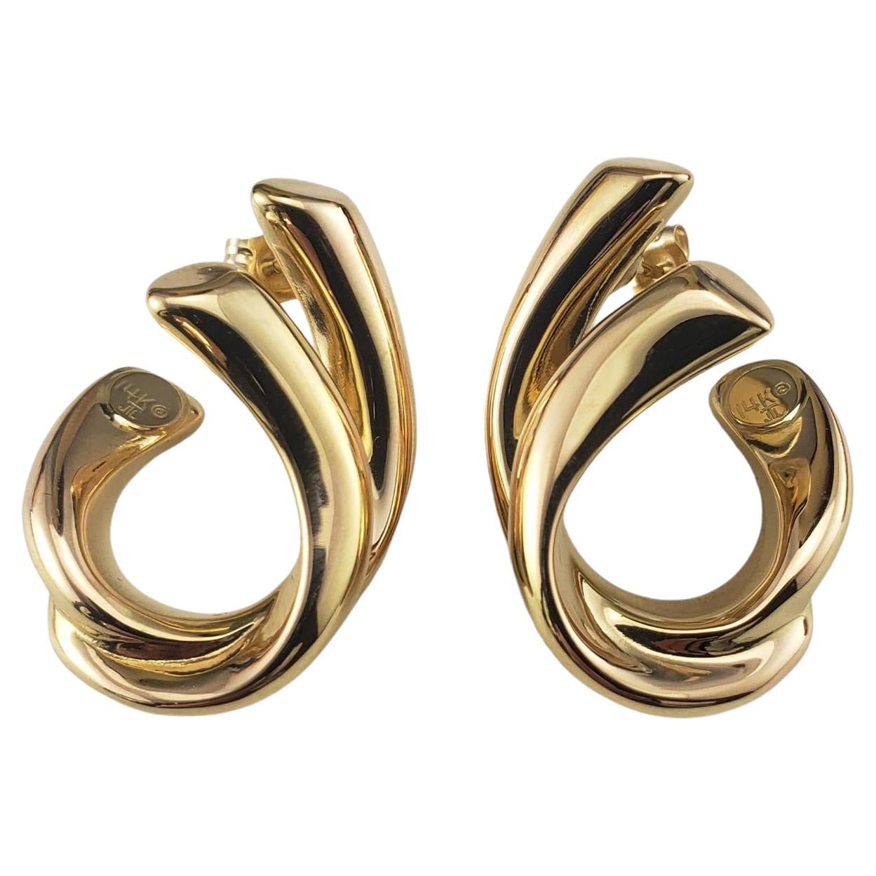 14 Karat Yellow Gold Ribbon Hoop Earrings #16947 For Sale