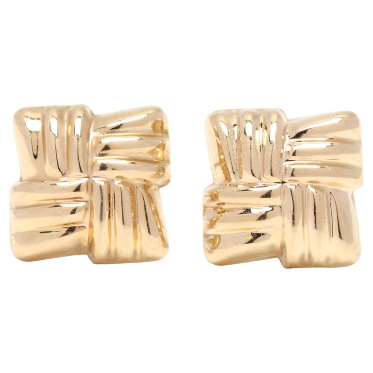 Square Ribbed Earrings 14 Karat Yellow Gold Ridged Square Stud Earrings at 1stDibs