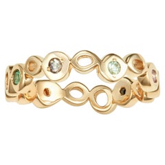 14 Karat Yellow Gold Ring Band with Colorful Sapphires