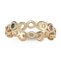 Hi June Parker 14 Karat Yellow Gold Ring Band with Multi-Color Sapphires