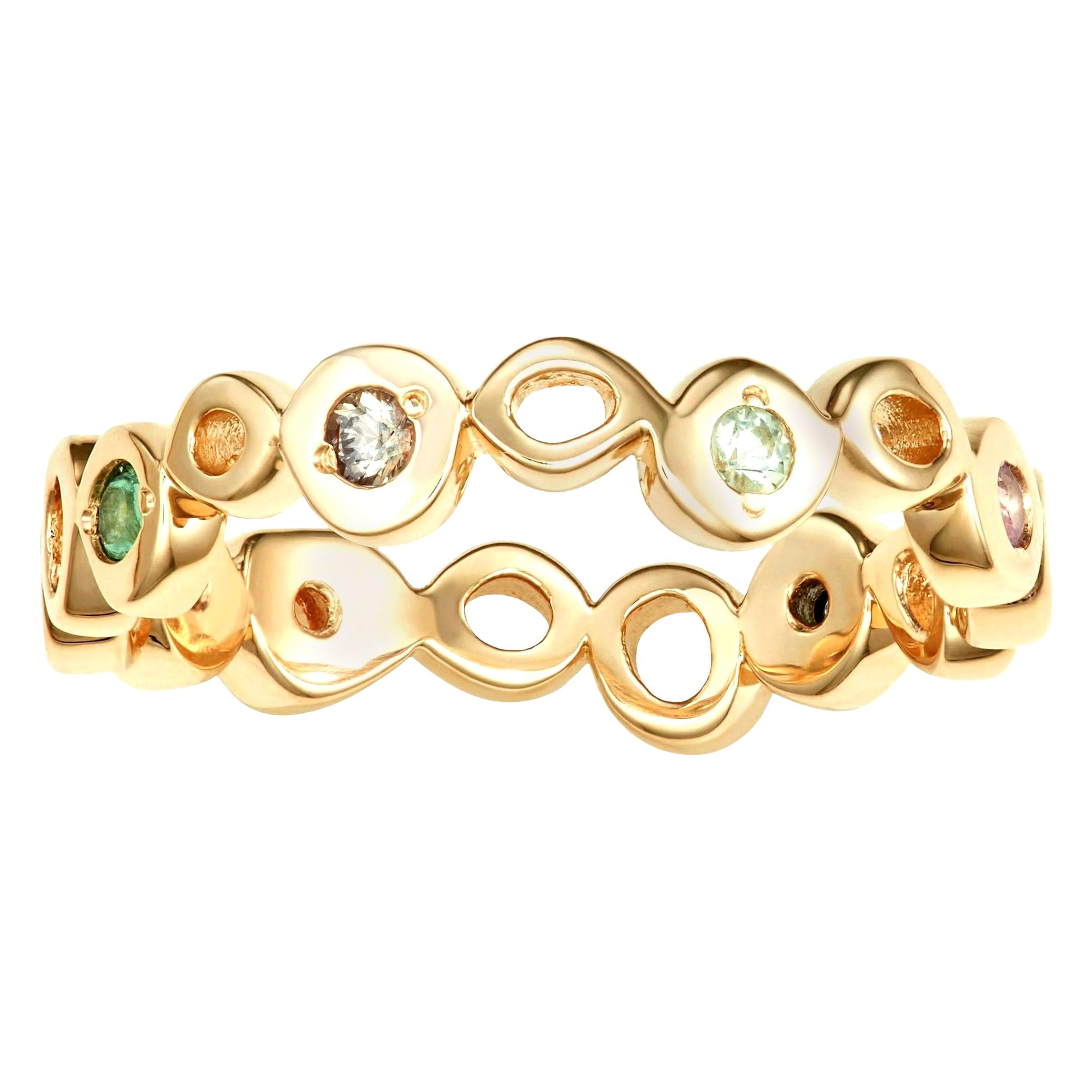 Hi June Parker 14 Karat Yellow Gold Ring Band with Multi-Color Sapphires  For Sale
