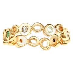 Hi June Parker 14 Karat Yellow Gold Ring Band with Multi-Color Sapphires 