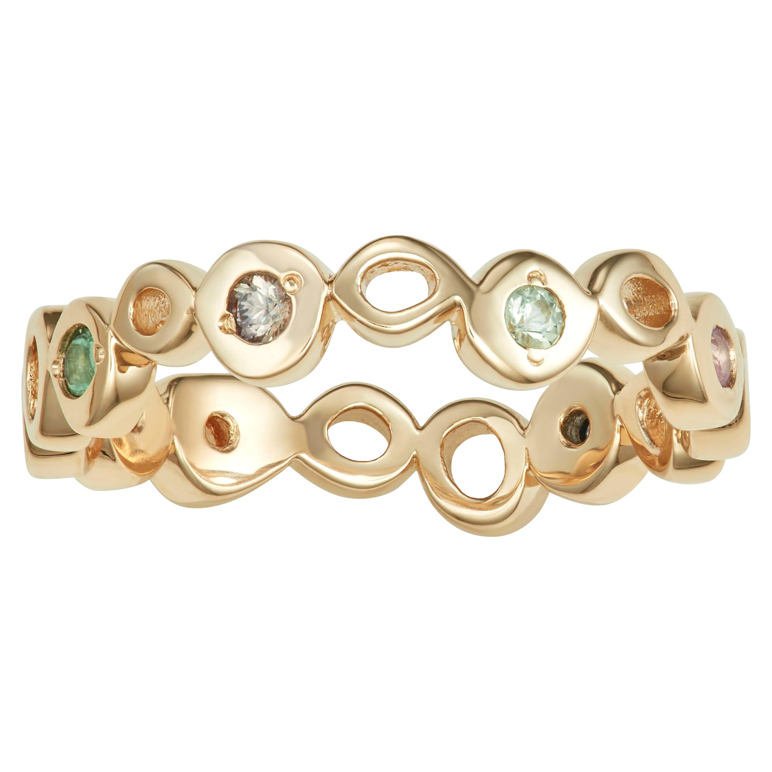 14 Karat Yellow Gold Ring Band with Multi-Color Sapphires