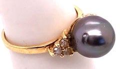 14 Karat Yellow Gold Ring Black Pearl Solitaire with Diamond Accents