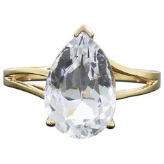 14 Karat Yellow Gold Ring Large Stunning 8 Carat Pear Cut Iced Blue Topaz