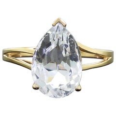 14 Karat Yellow Gold Ring Large Stunning 8 Carat Pear Cut Iced Blue Topaz