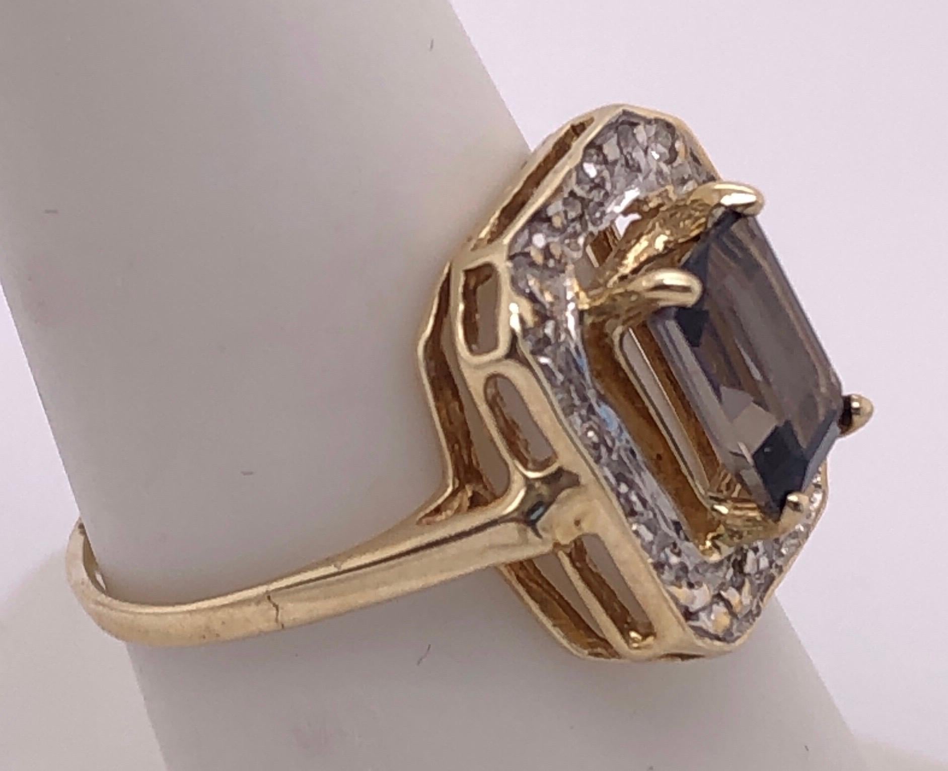 Modern 14 Karat Yellow Gold Ring Semi Precious Solitaire with Diamond Accents For Sale