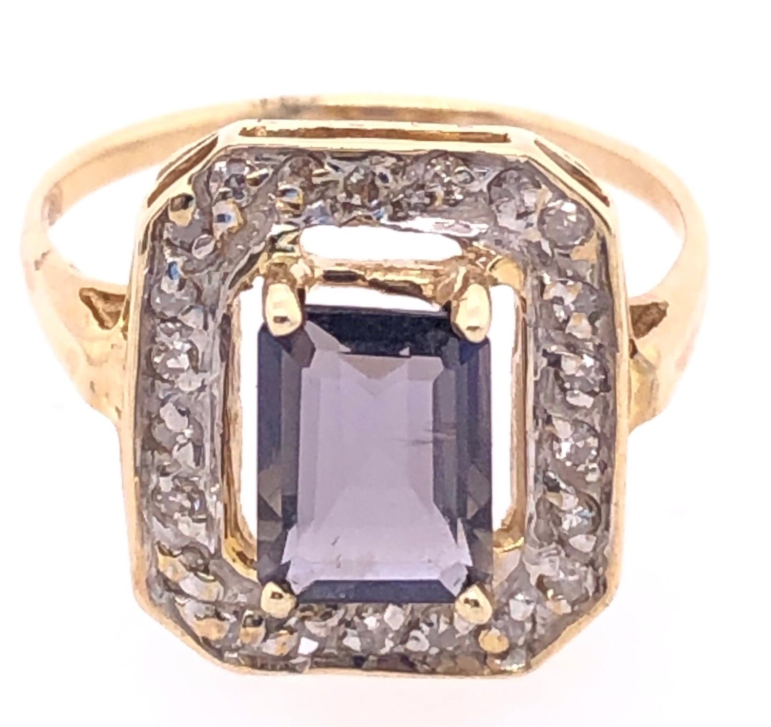 14 Karat Yellow Gold Ring Semi Precious Solitaire with Diamond Accents In Good Condition For Sale In Stamford, CT