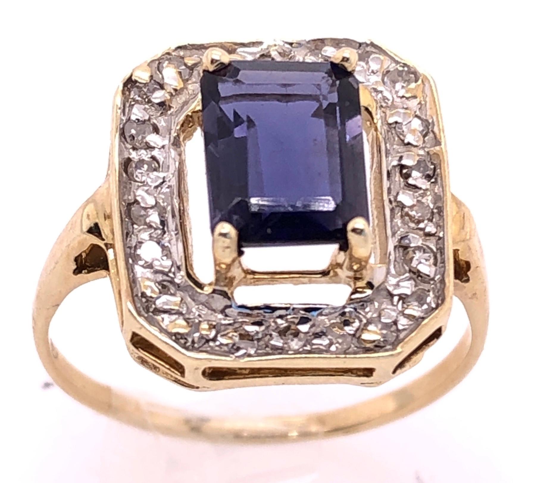 Women's or Men's 14 Karat Yellow Gold Ring Semi Precious Solitaire with Diamond Accents For Sale