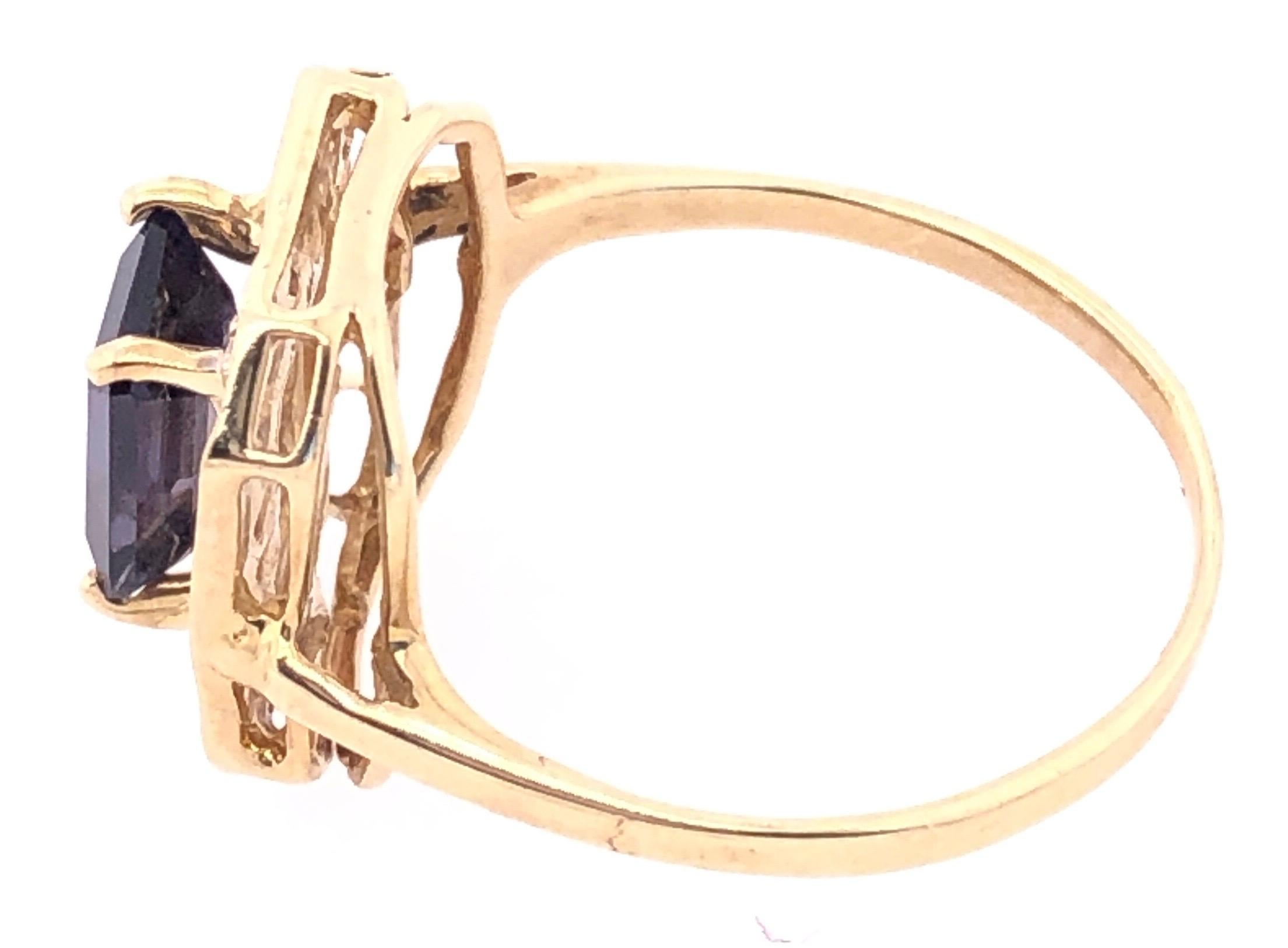 14 Karat Yellow Gold Ring Semi Precious Solitaire with Diamond Accents For Sale 1