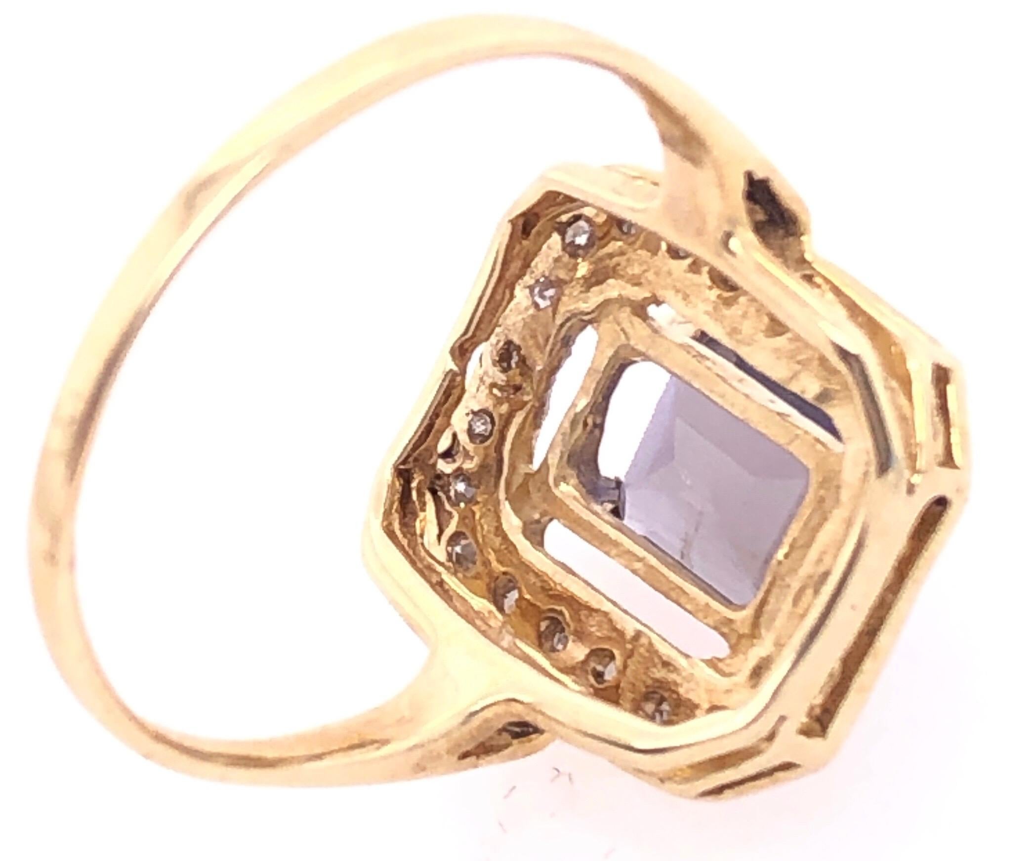 14 Karat Yellow Gold Ring Semi Precious Solitaire with Diamond Accents For Sale 2
