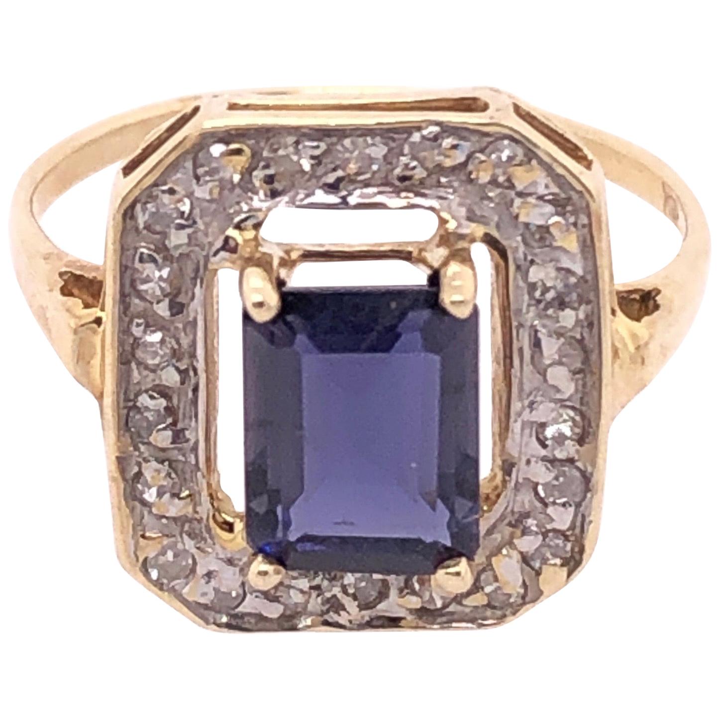 14 Karat Yellow Gold Ring Semi Precious Solitaire with Diamond Accents For Sale