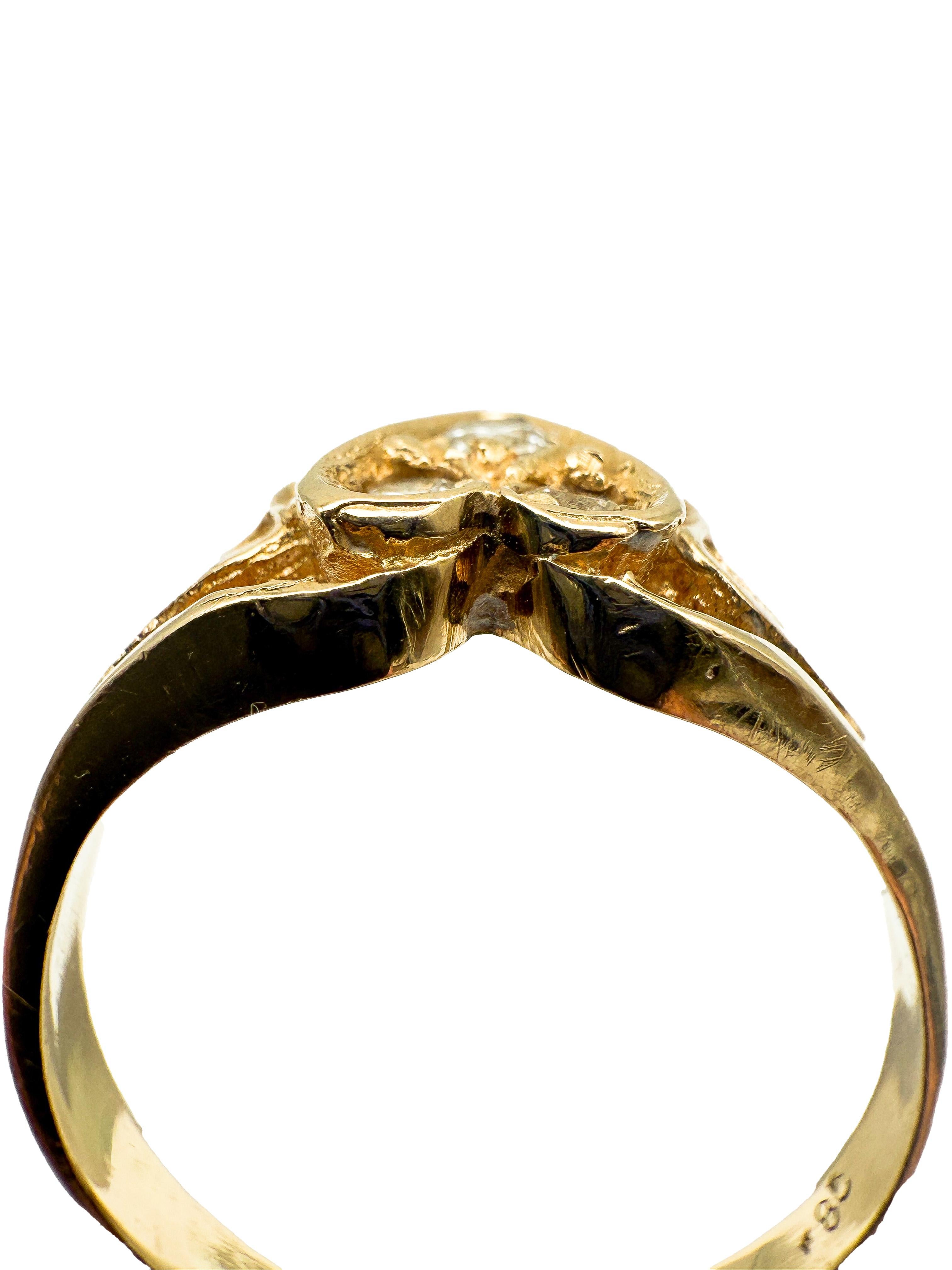 Moderno Anello in oro giallo 14 carati e diamanti in vendita