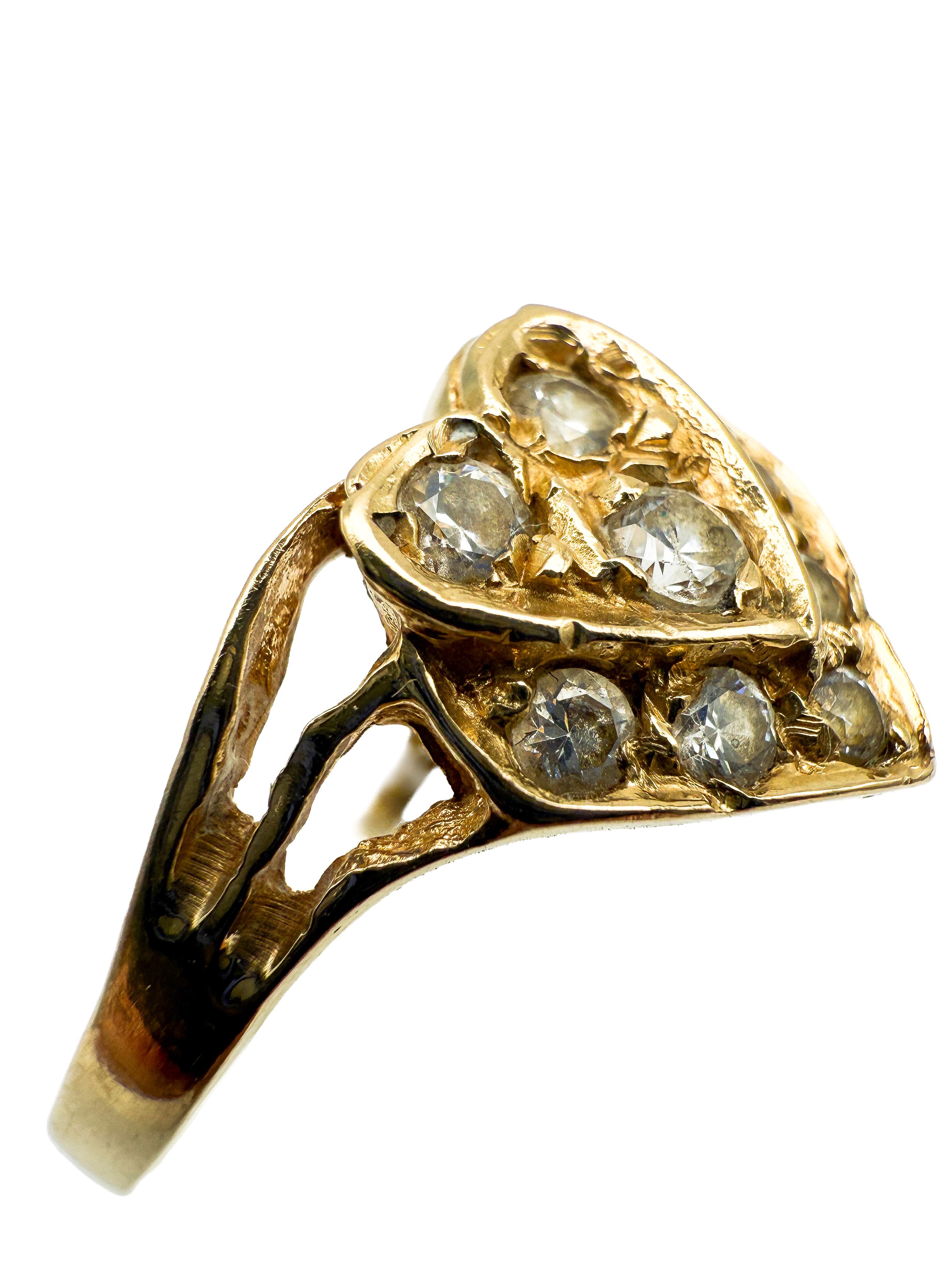 Taglio brillante Anello in oro giallo 14 carati e diamanti in vendita