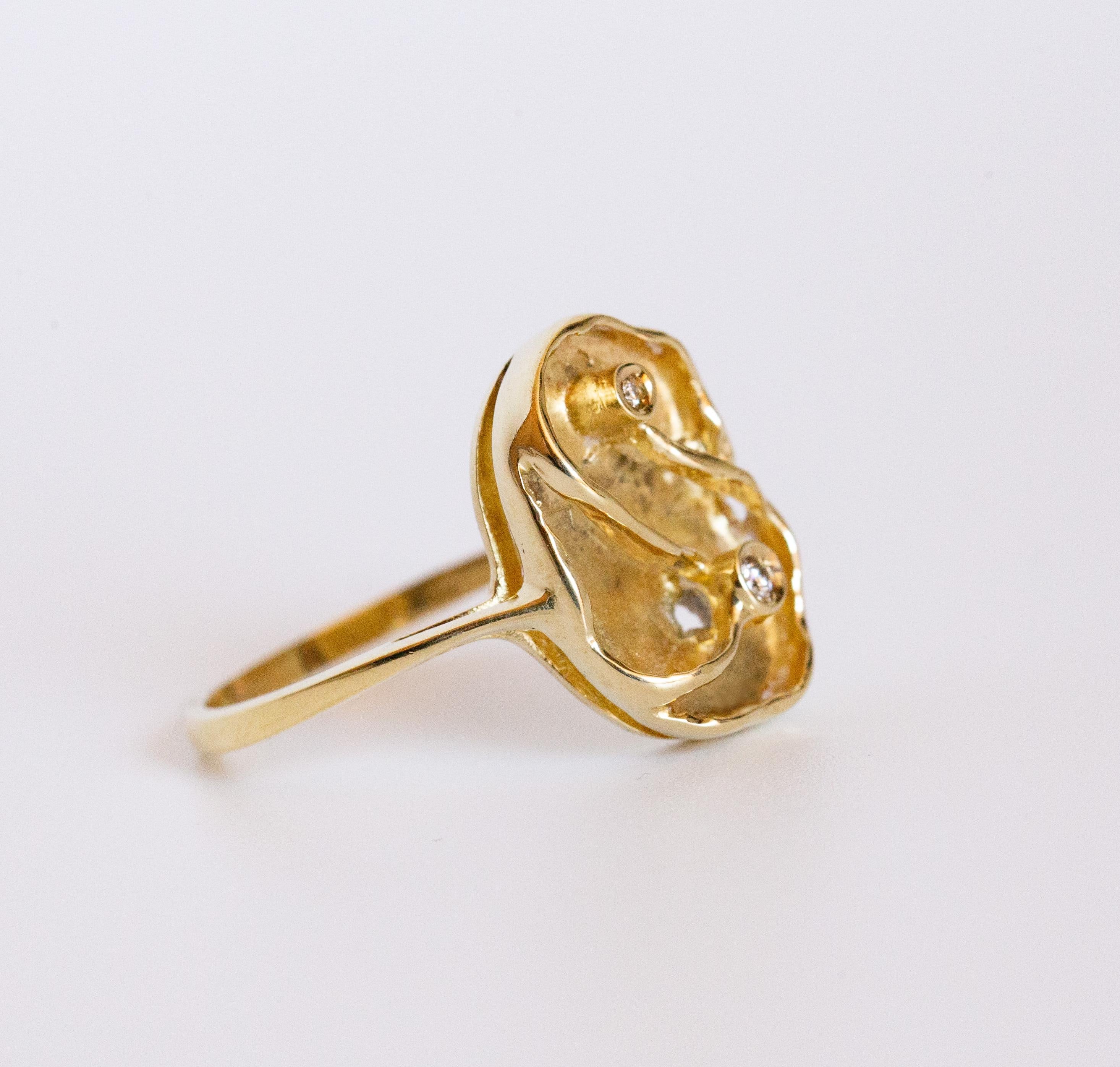 Taille brillant Bague en or jaune 14 carats avec diamants en vente
