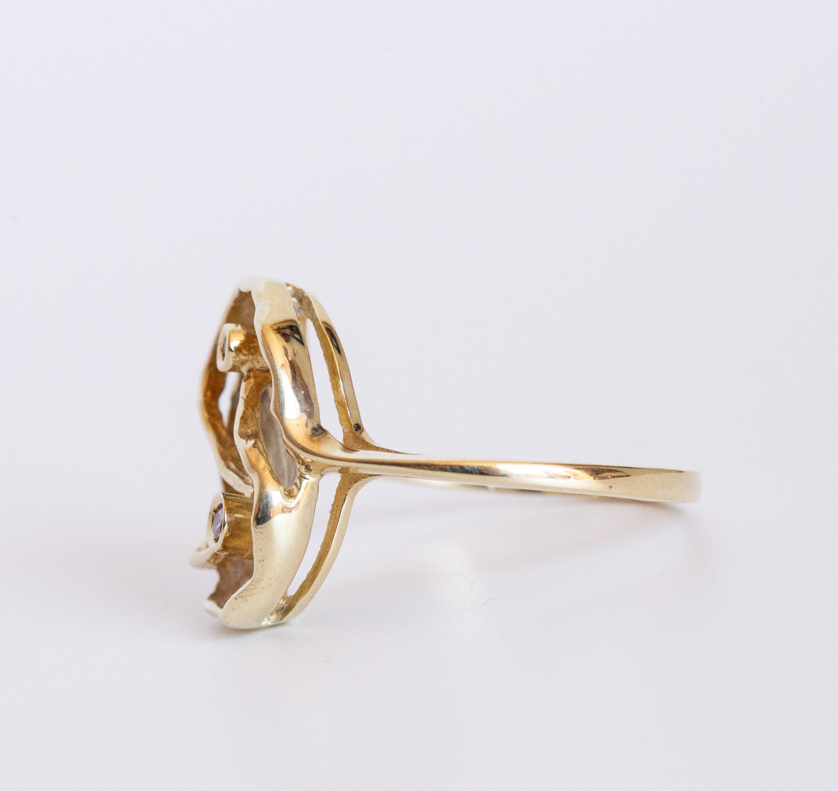 Bague en or jaune 14 carats avec diamants Excellent état - En vente à Arnhem, NL