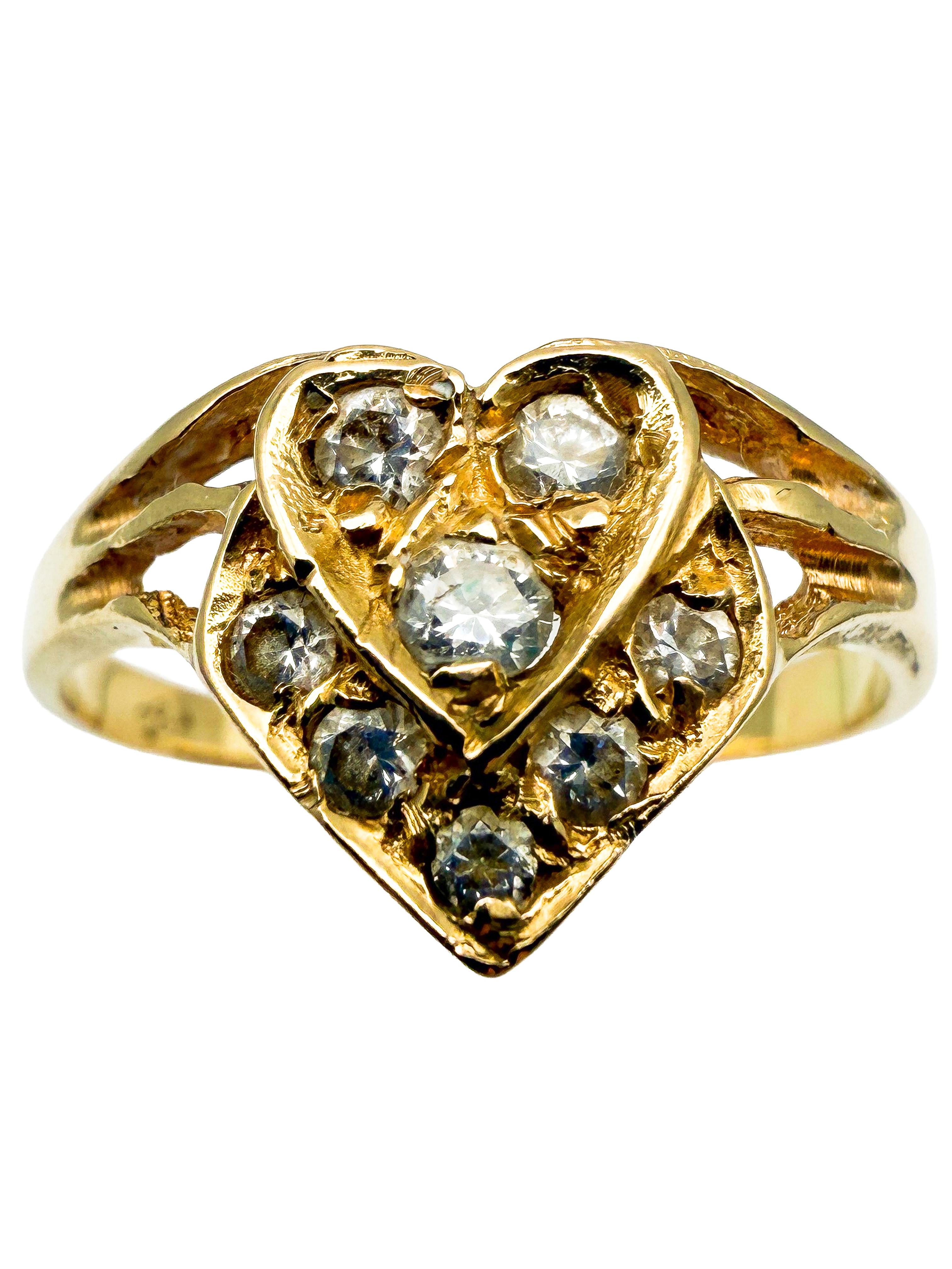 Anello in oro giallo 14 carati e diamanti in vendita 1