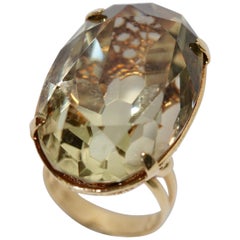 Retro 14 Karat Yellow Gold Ring with Large, Faceted, Bright Citrine