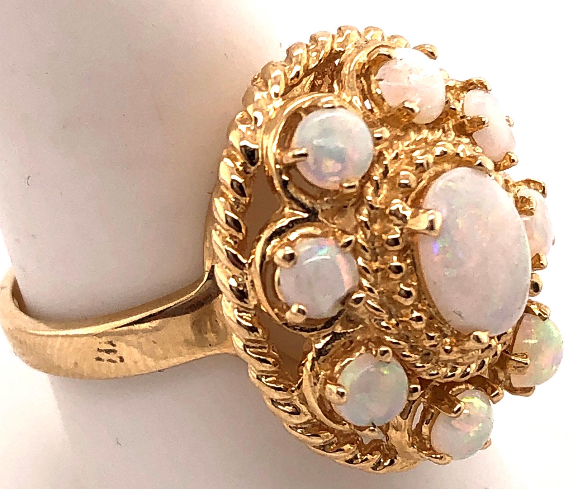 Women's or Men's 14 Karat Yellow Gold Ring with Opal Cluster For Sale