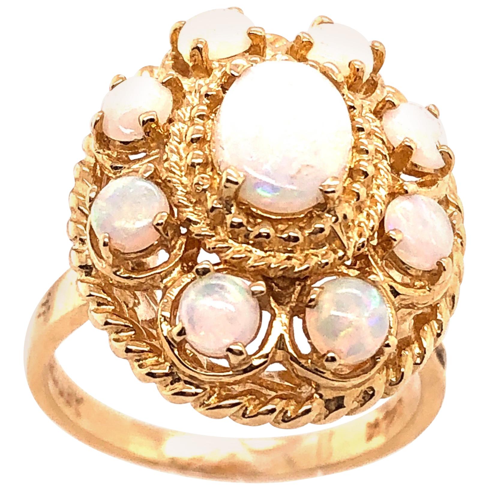 14 Karat Yellow Gold Ring with Opal Cluster For Sale
