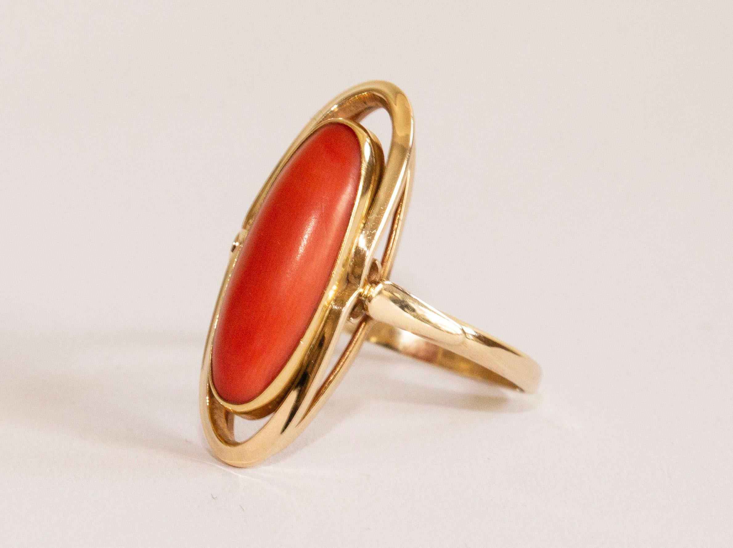 red coral ring in gold