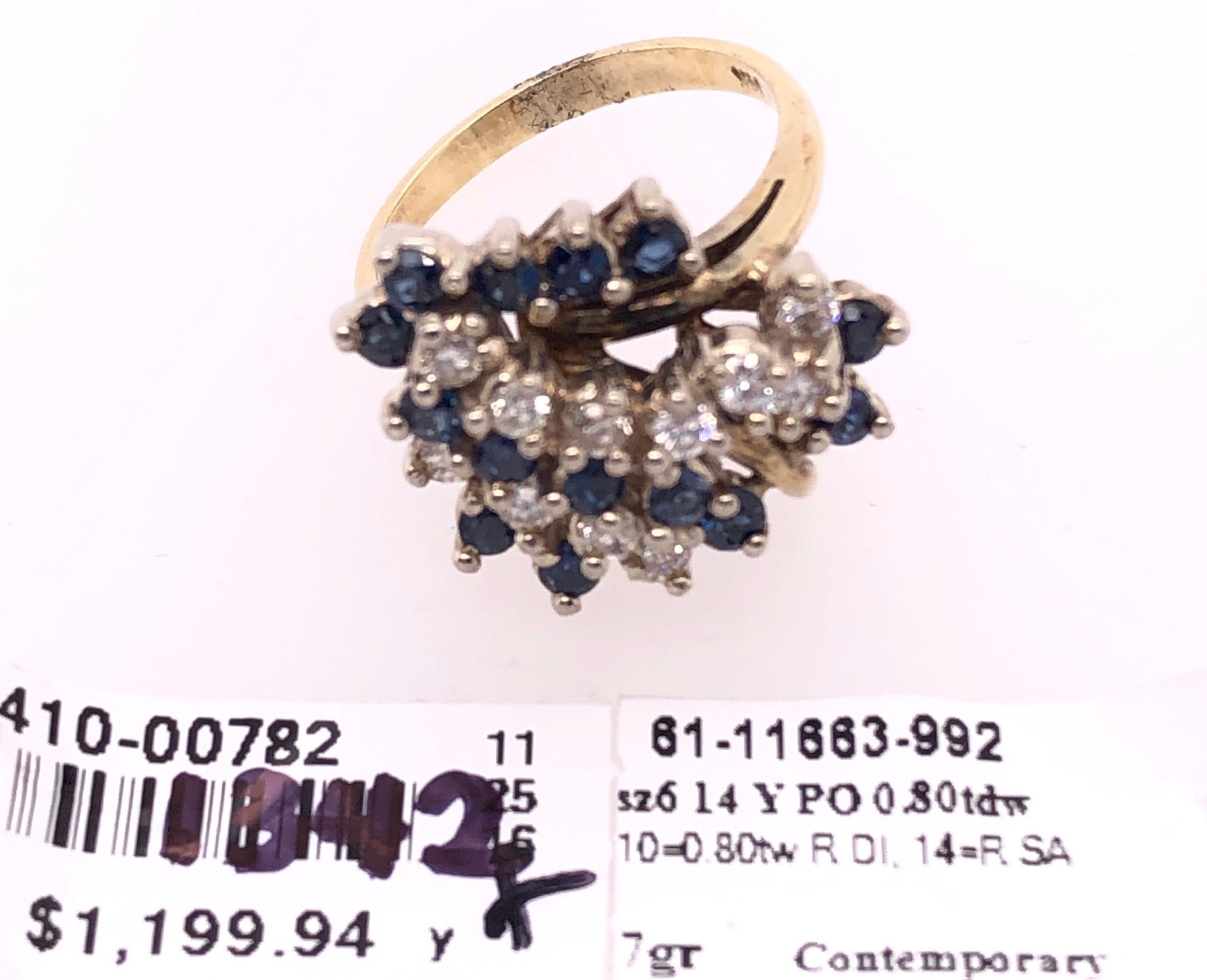 14 Karat Yellow Gold Ring with Sapphire and Diamond Cluster For Sale 5