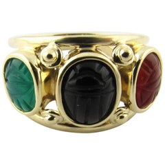 Vintage 14 Karat Yellow Gold Ring with Scarab Onyx and Carnelian Stones