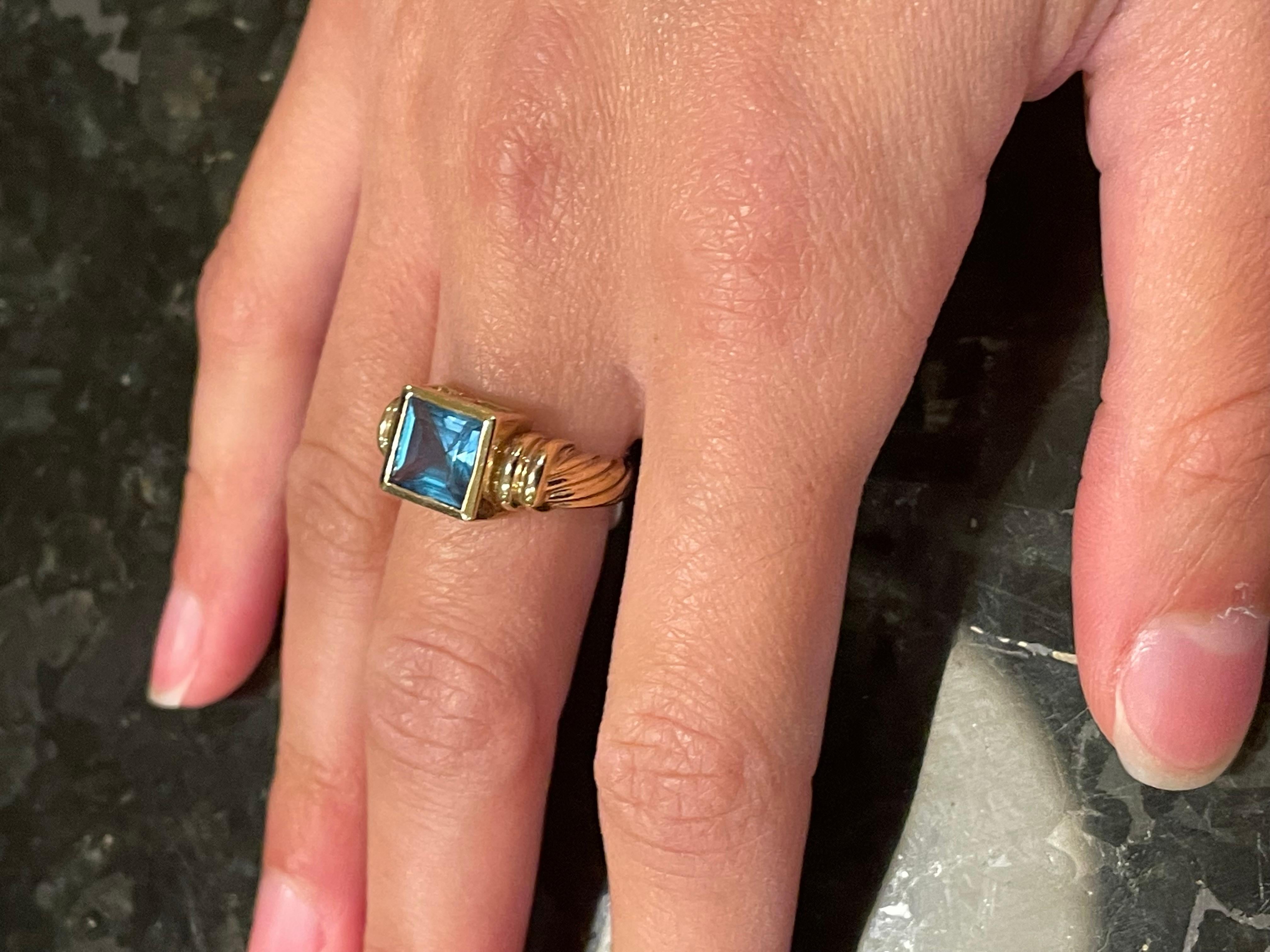 14 Karat Yellow Gold Ring with Solitaire Center Aquamarine Emerald Cut 5
