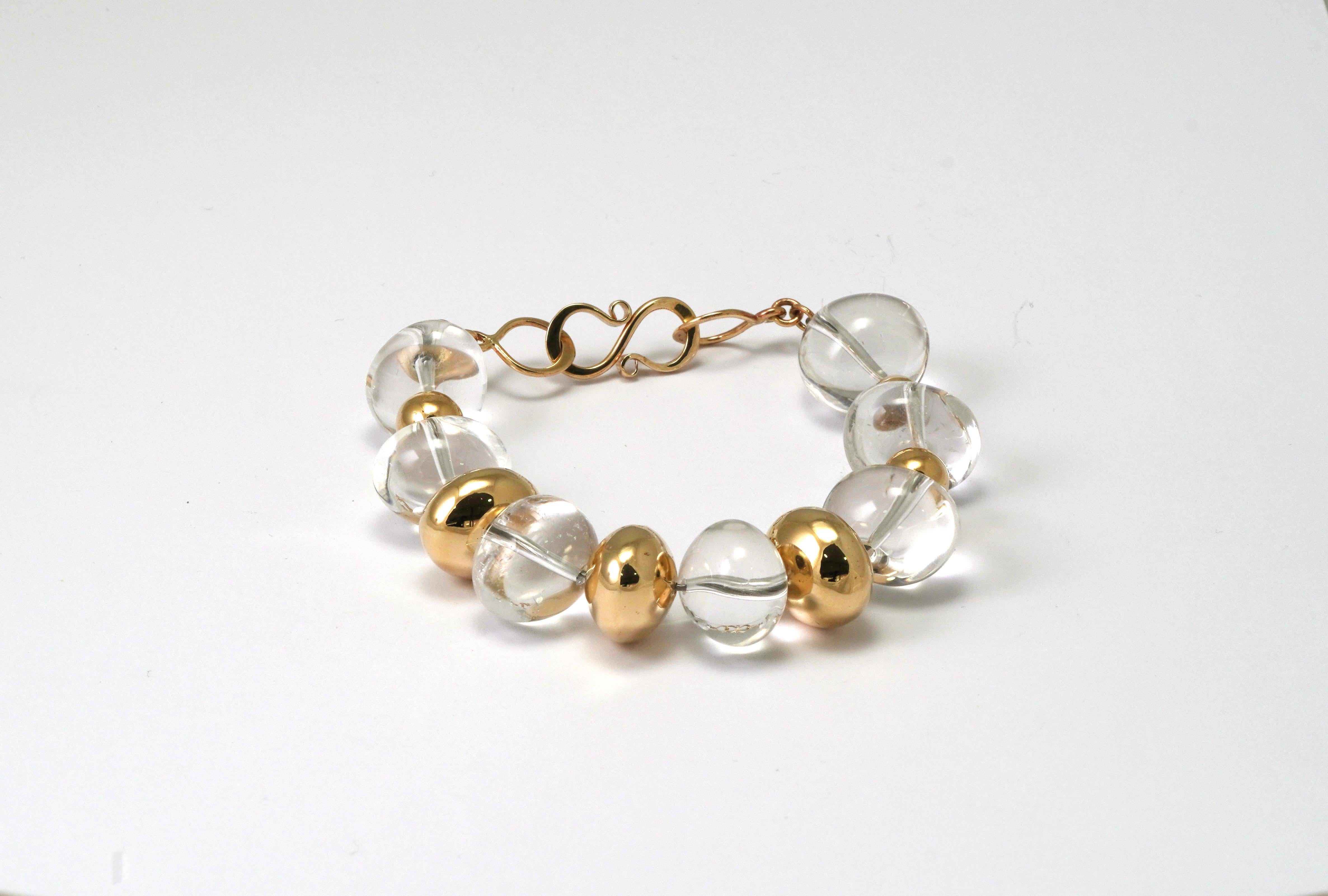 Modern 14 Karat Yellow Gold Rock Crystal Bracelet For Sale
