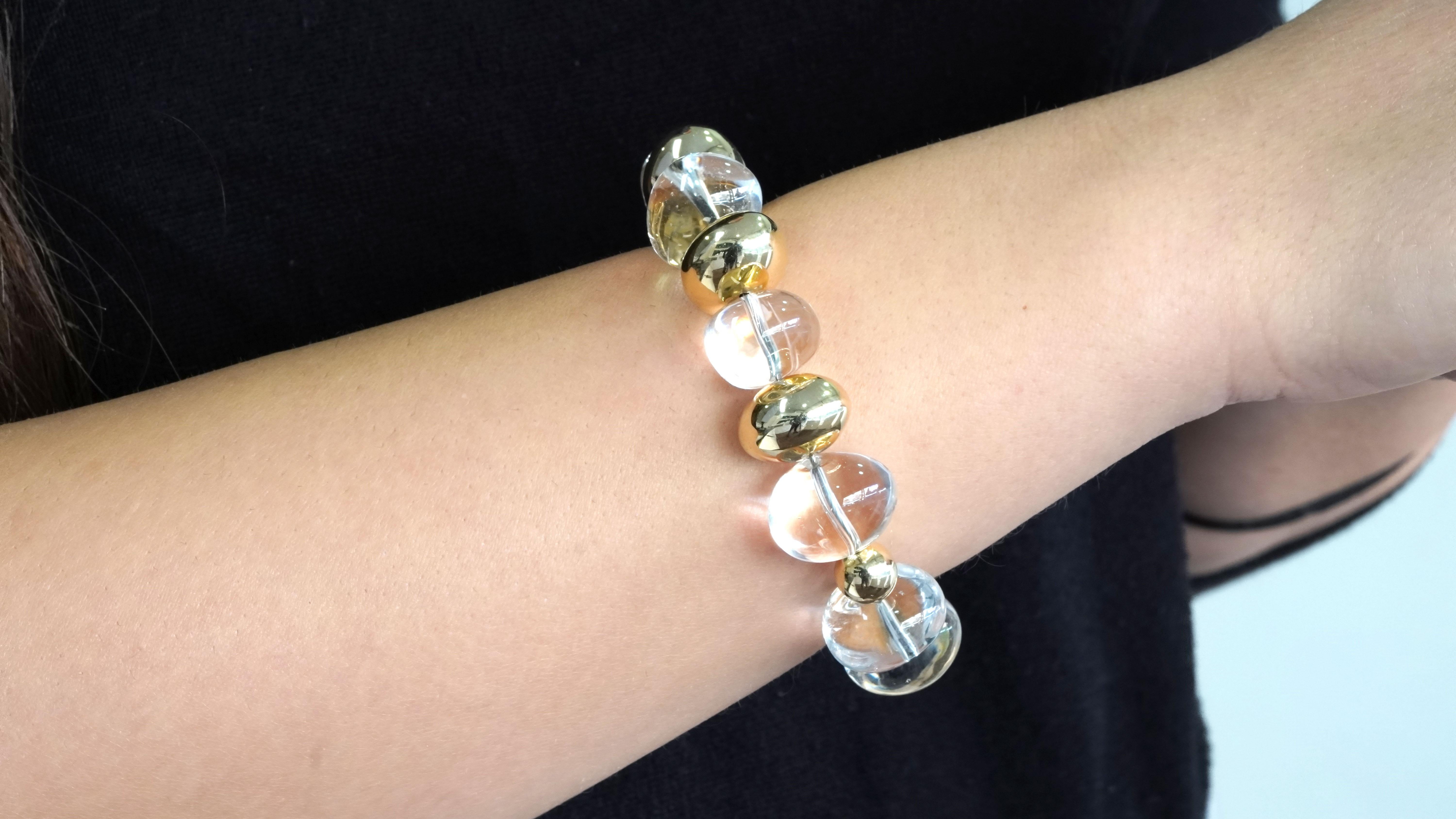 Women's 14 Karat Yellow Gold Rock Crystal Bracelet  For Sale