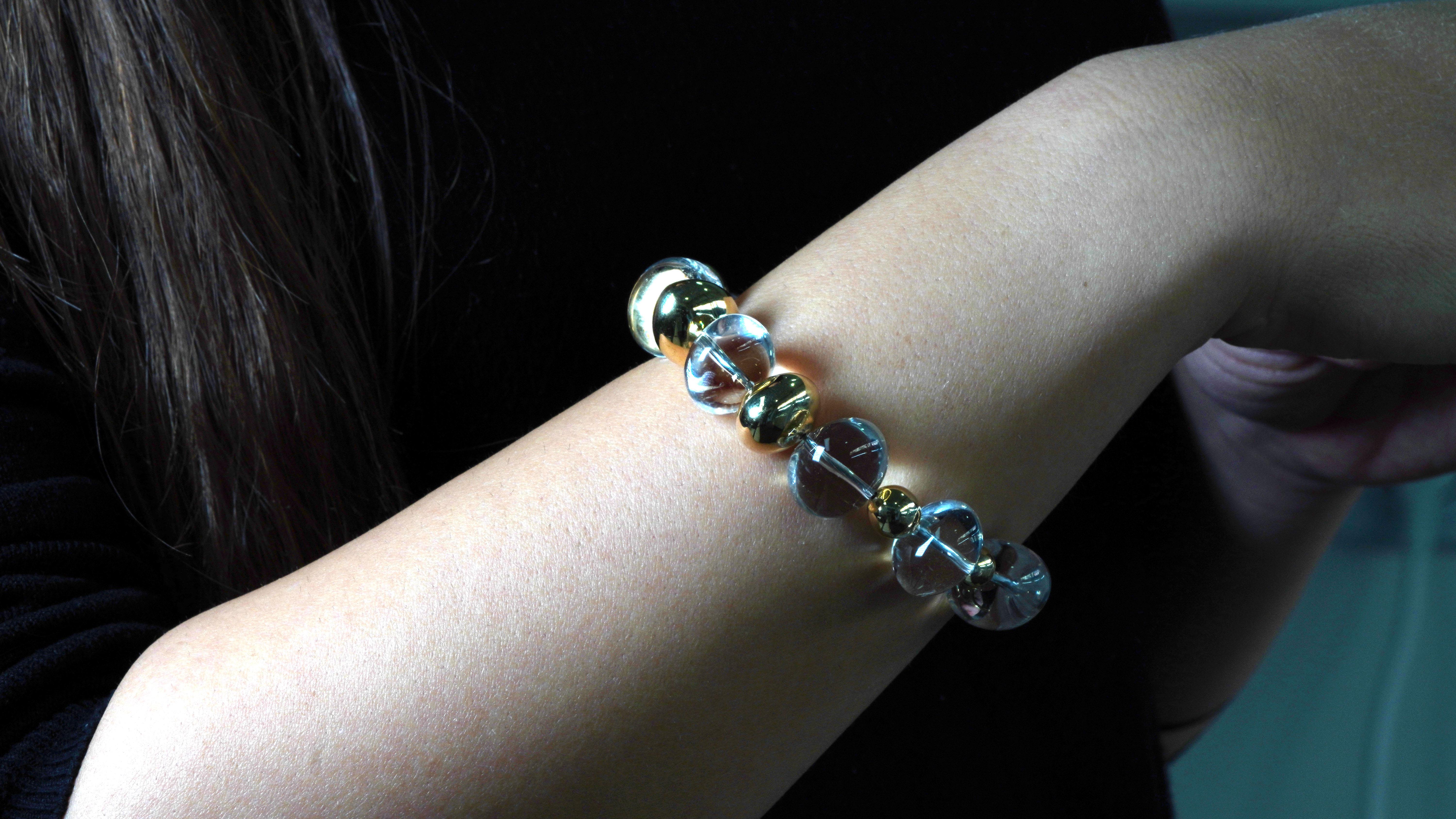 14 Karat Yellow Gold Rock Crystal Bracelet For Sale 1