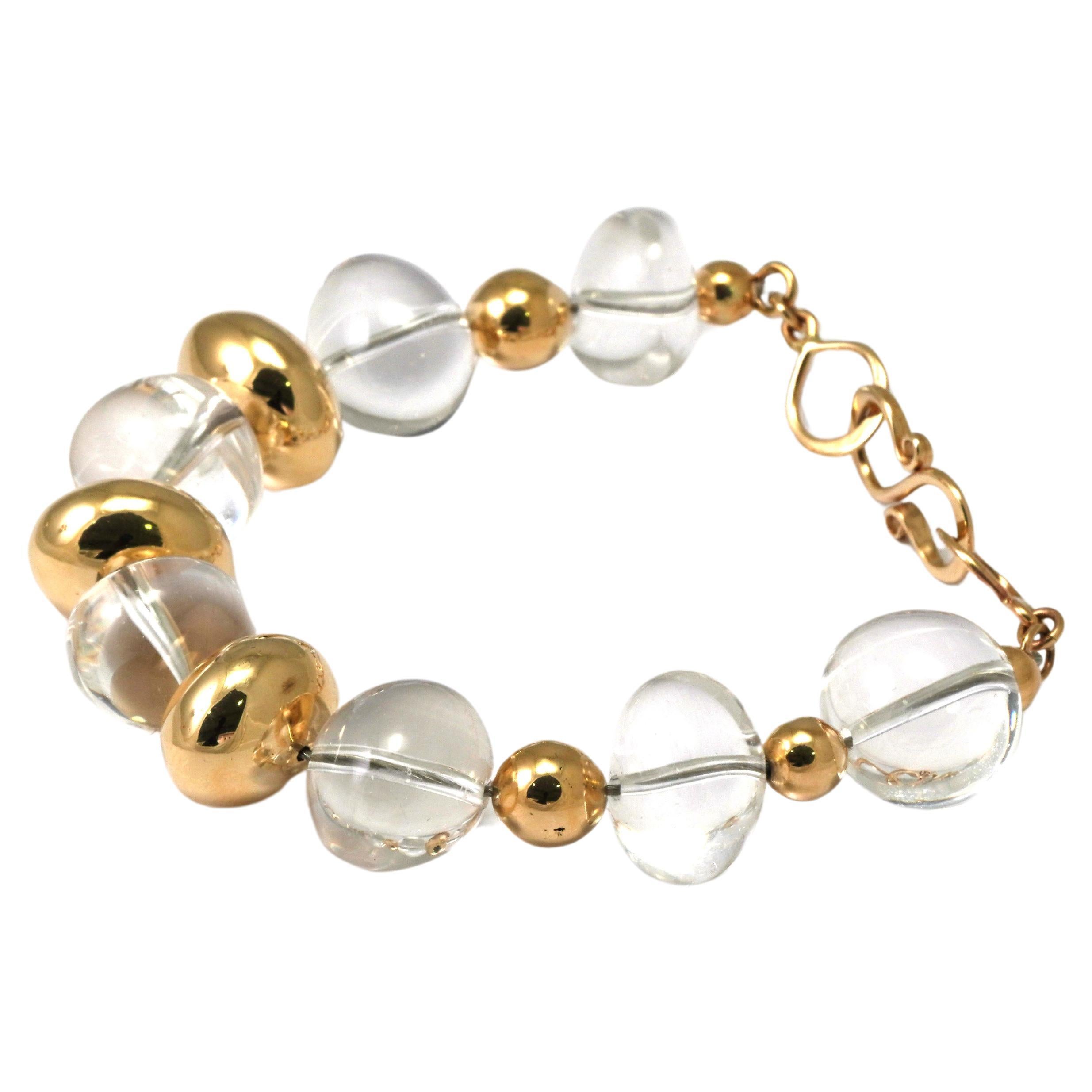 14 Karat Yellow Gold Rock Crystal Bracelet For Sale
