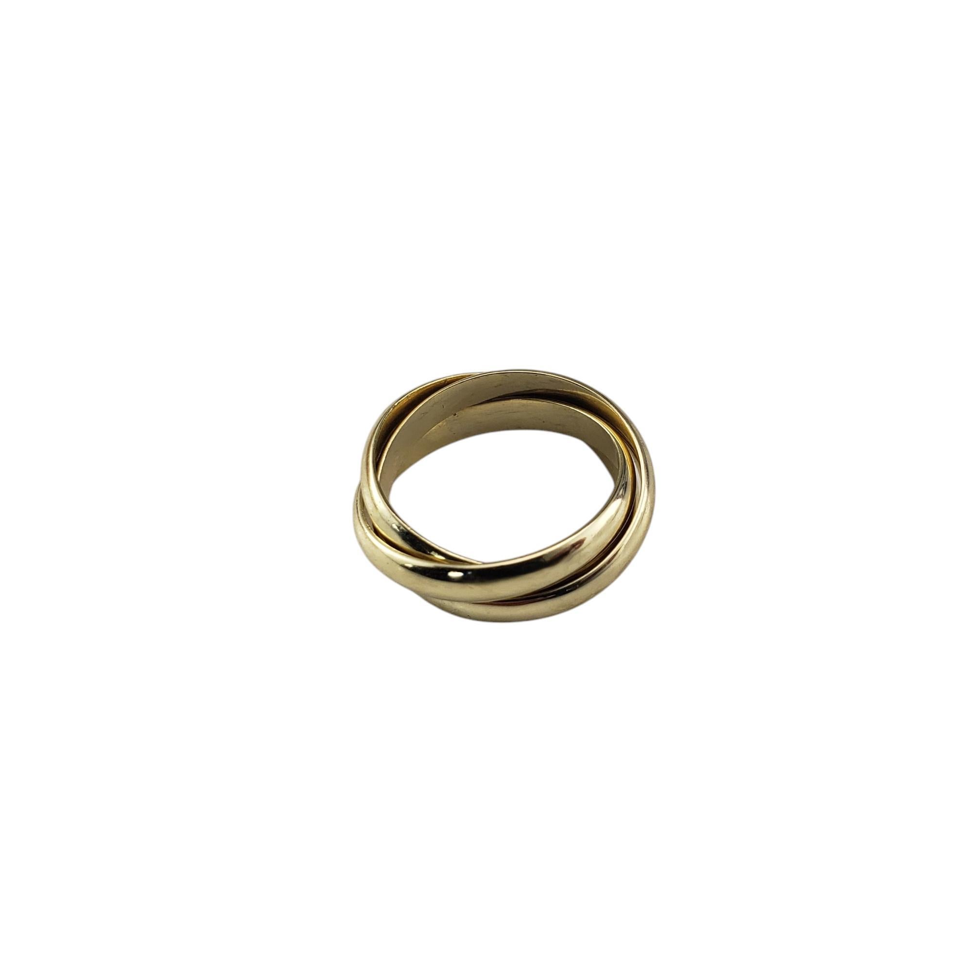 14 Karat Yellow Gold Rolling Trinity Ring Size 6

This elegant ring features three interlocking bands crafted from polished 14K yellow gold. Each band is designed to roll seamlessly over on another, symbolizing love, friendship and fidelity. 

Width