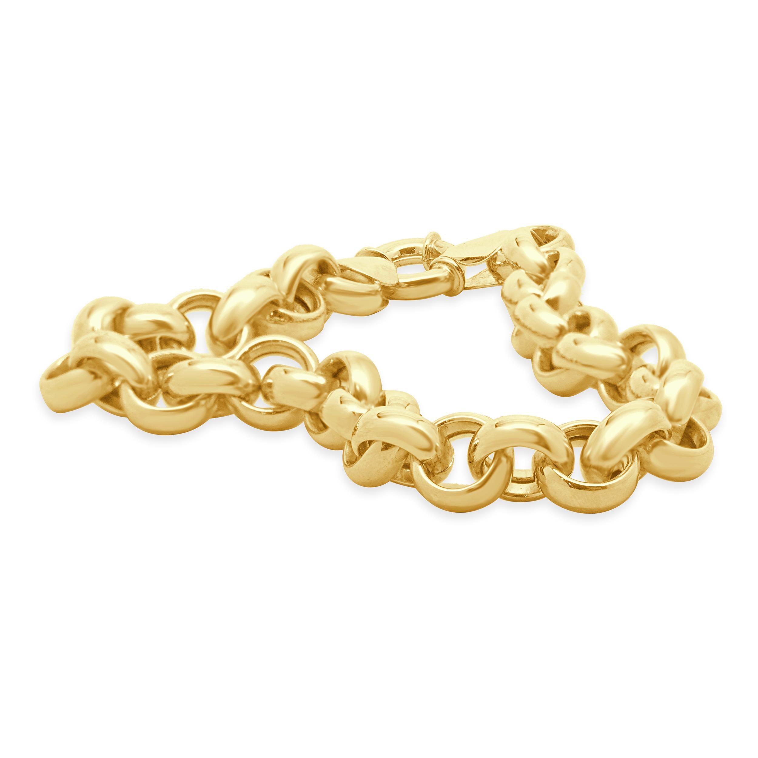 Women's or Men's 14 Karat Yellow Gold Rolo Chain Bracelet For Sale