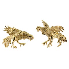 14 Karat Yellow Gold Rooster Cufflinks