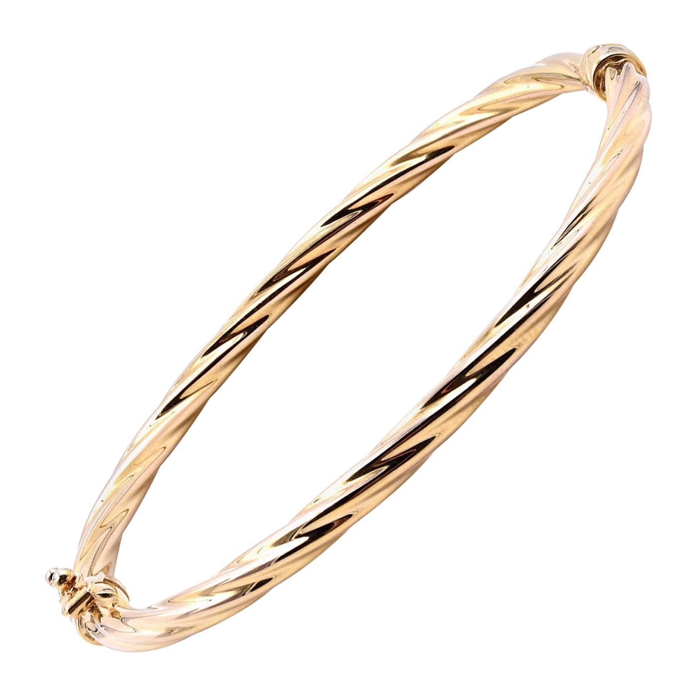 14 Karat Yellow Gold Rope Bangle Bracelet