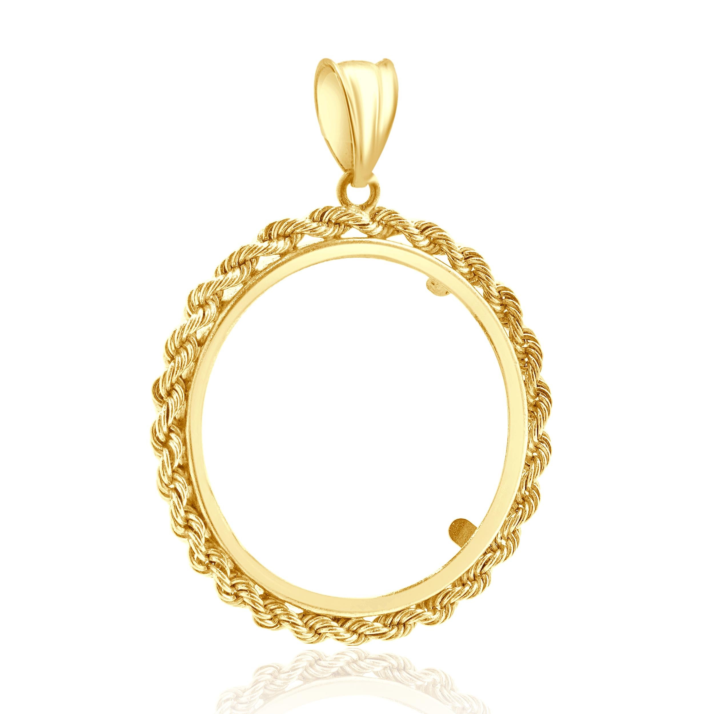 Pendentif en or jaune 14 carats avec cordon et chaton pour pièces de monnaie Excellent état - En vente à Scottsdale, AZ