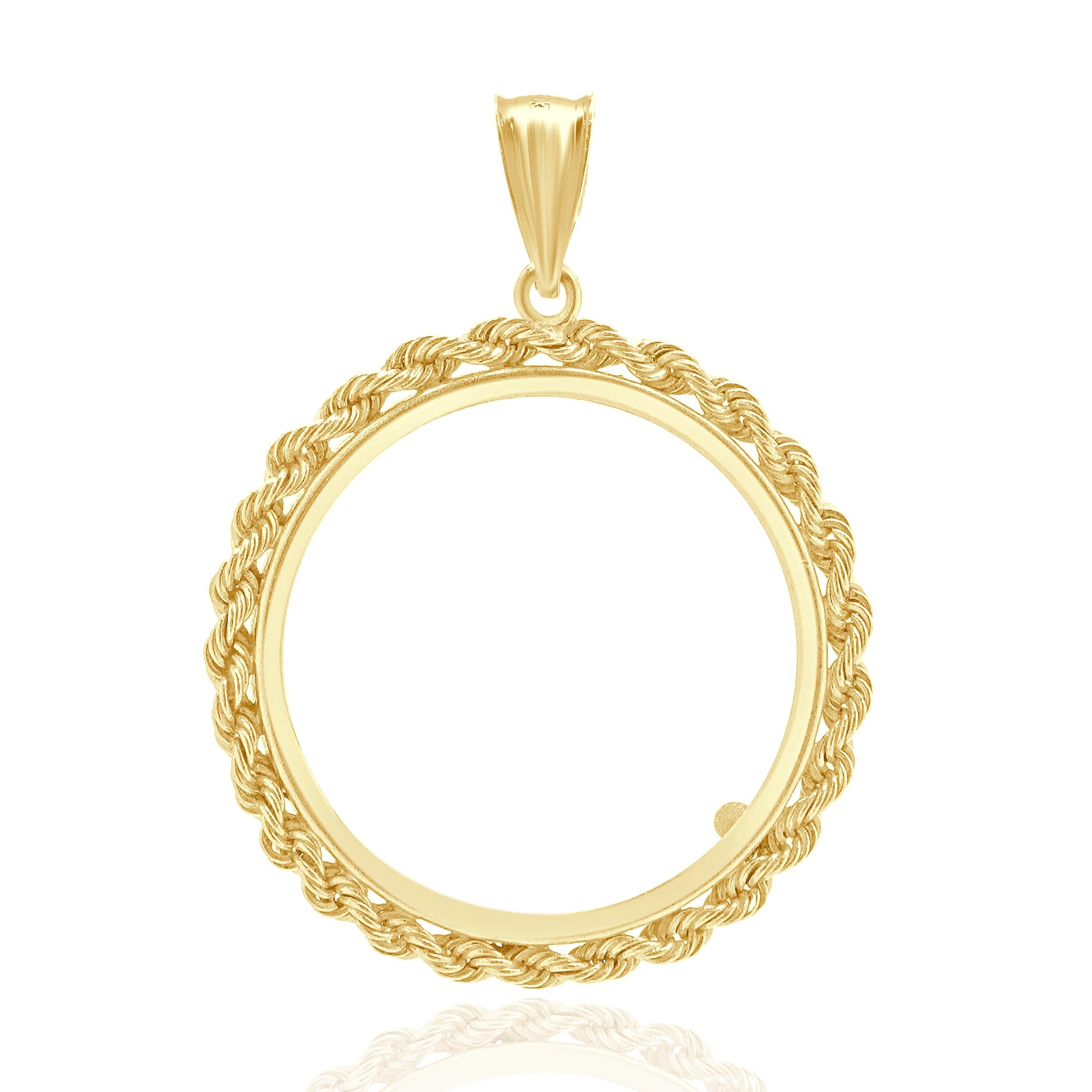 Pendentif en or jaune 14 carats avec cordon et chaton pour pièces de monnaie Excellent état - En vente à Scottsdale, AZ