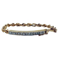 Pulsera de identificación con diamantes y cadena tipo cuerda de oro amarillo de 14 quilates, 1,50 ct en total, 7 pulgadas de largo
