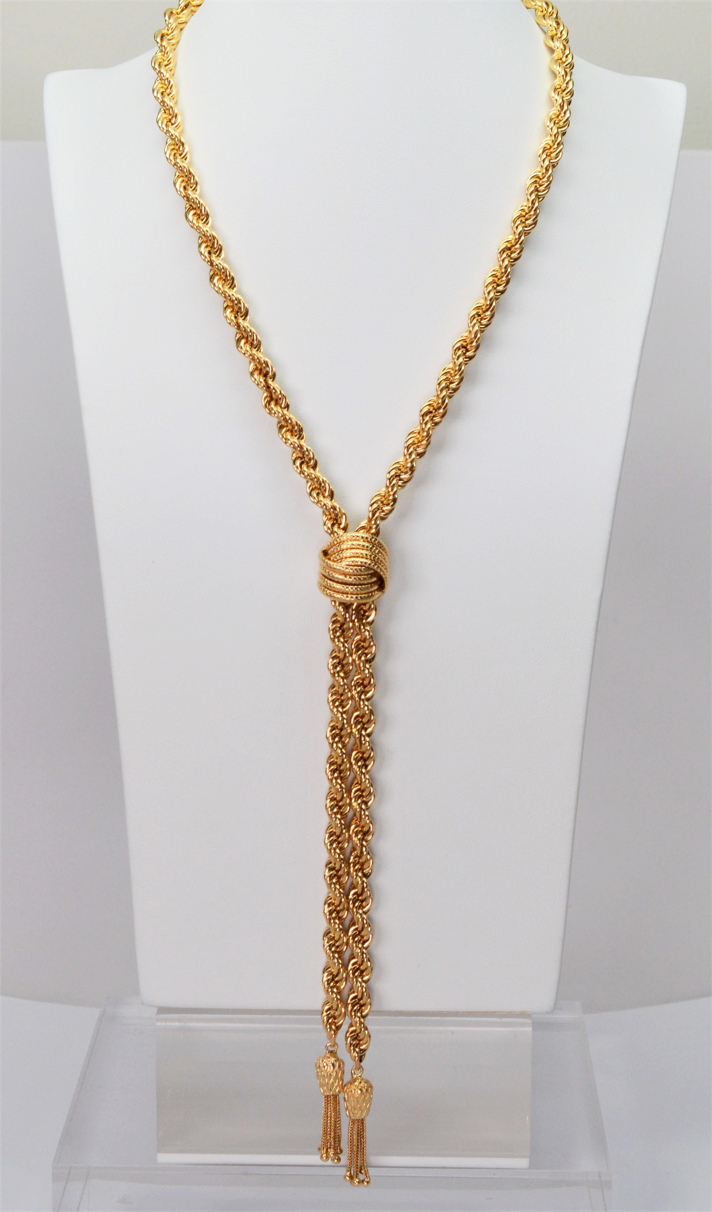 Collier en or jaune 14 carats avec chaîne en forme de lariat Excellent état - En vente à Mount Kisco, NY
