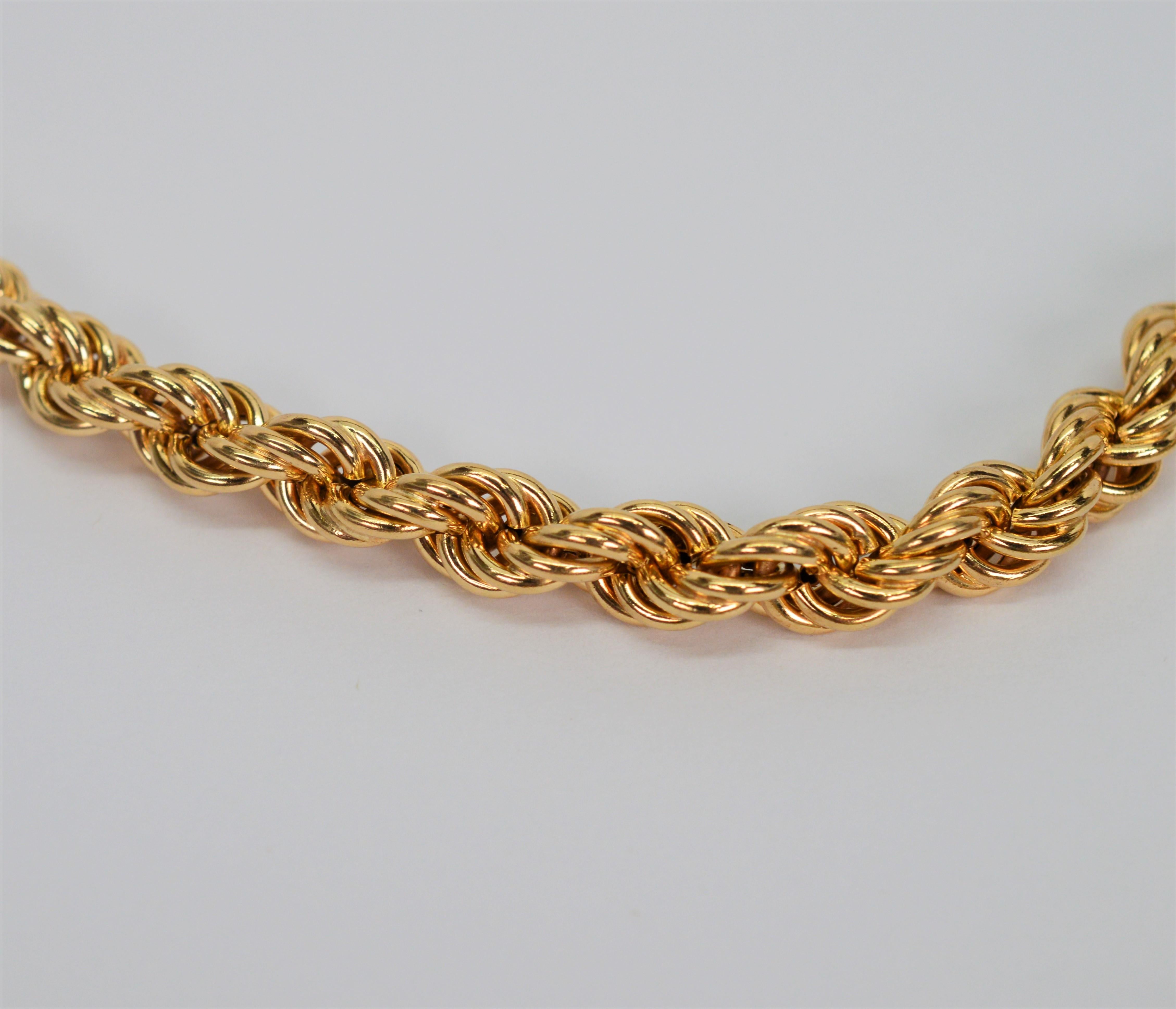 14 Karat Yellow Gold Rope Chain Lariat Style Necklace For Sale 2