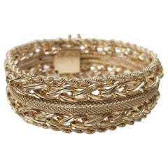 Breites Armband aus 14 Karat Gelbgold mit Seil, Gliedern und Mesh