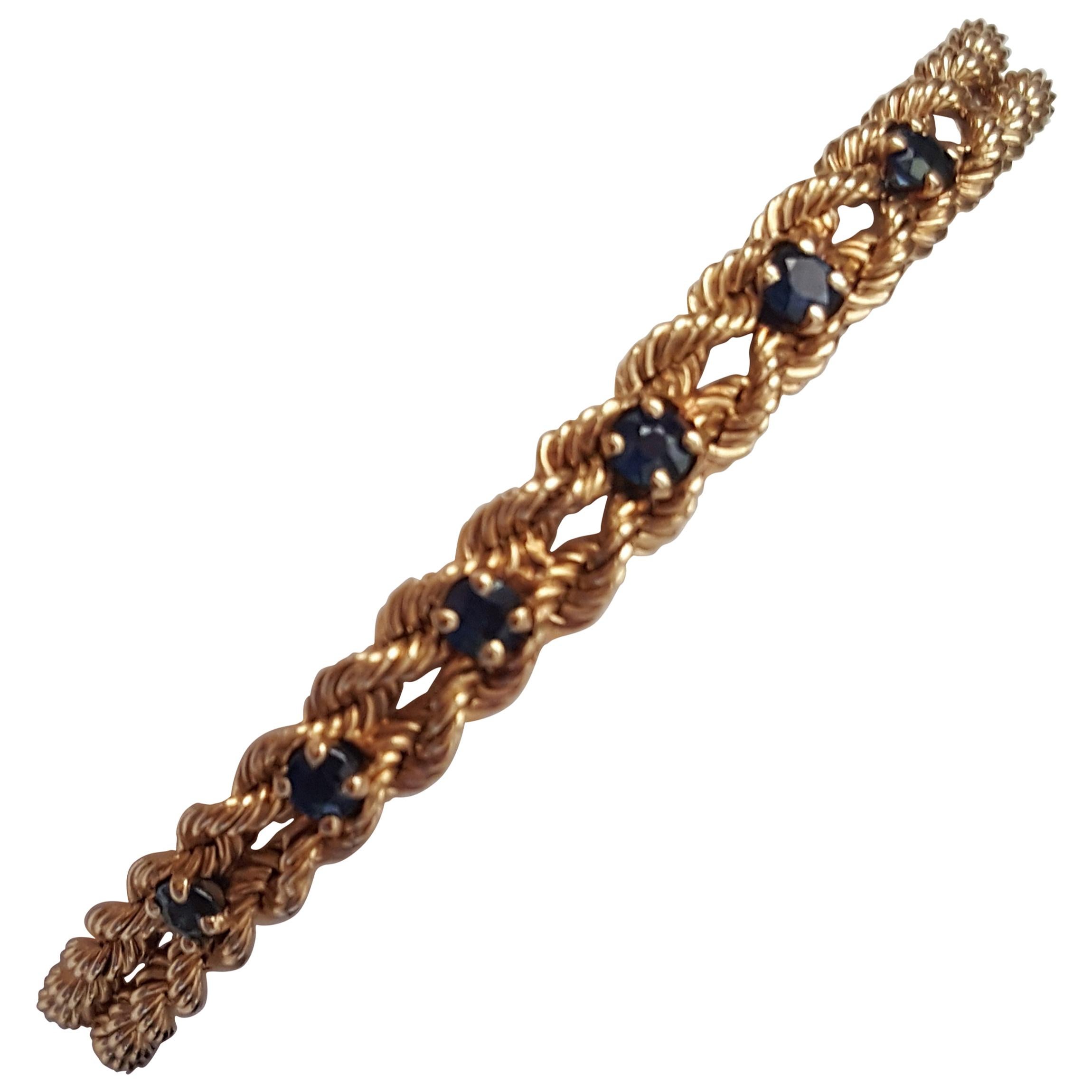 14 Karat Yellow Gold Ruby and Diamond Rope Bracelet, 17.3 Grams For