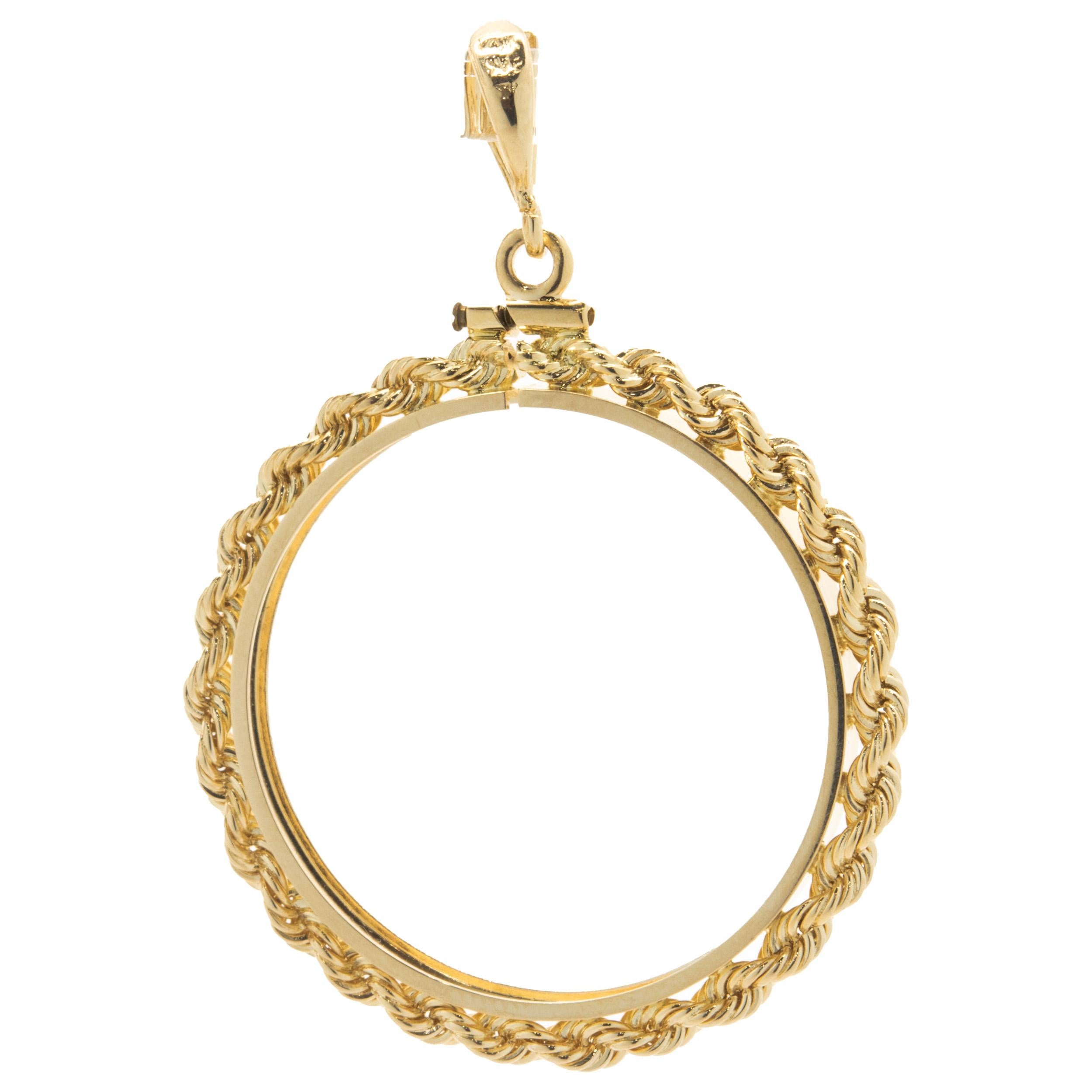 Women's or Men's 14 Karat Yellow Gold Rope Style Coin Bezel For Sale
