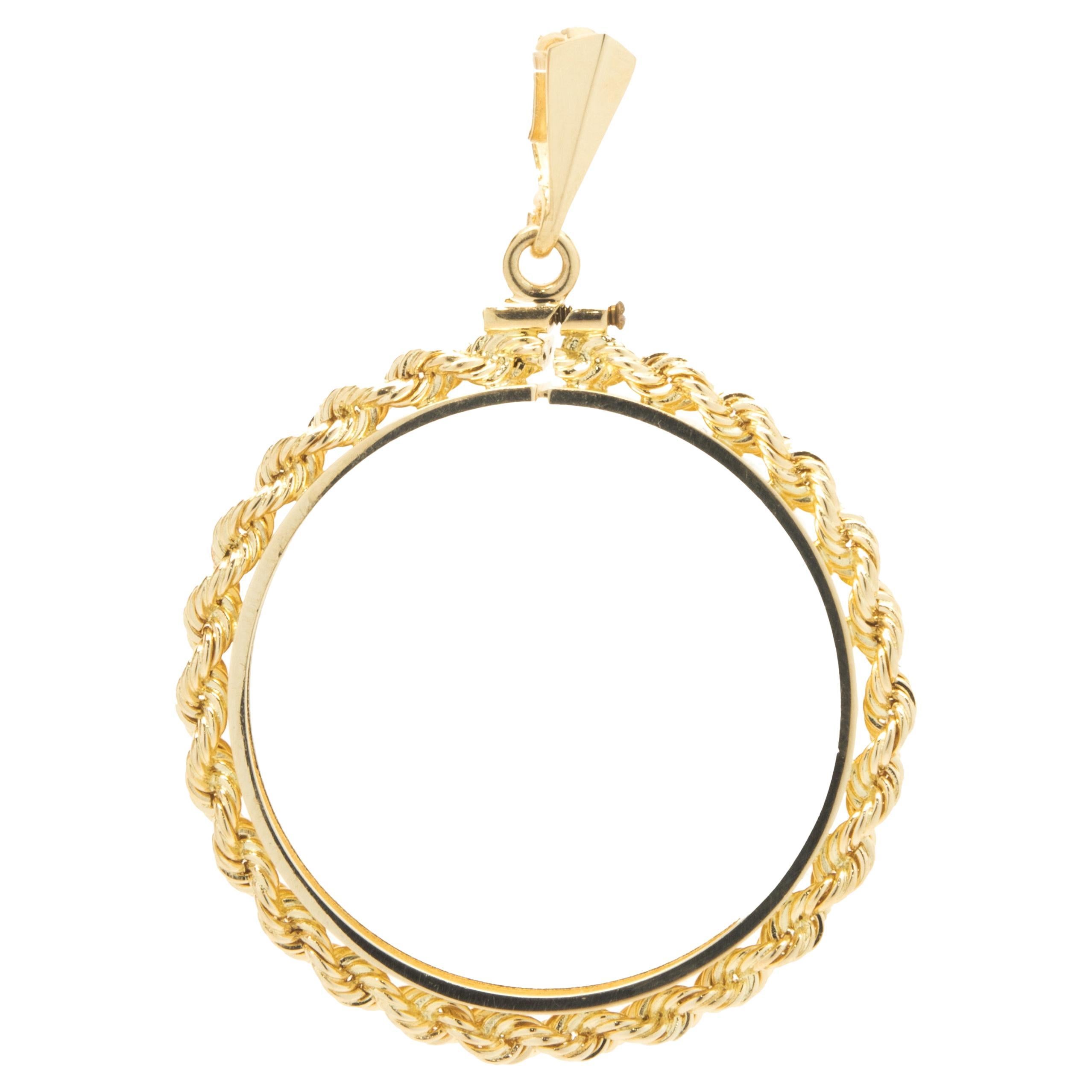 14 Karat Yellow Gold Rope Style Coin Bezel For Sale