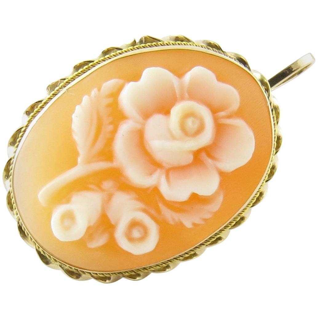 14 Karat Yellow Gold Rose Cameo Brooch or Pendant