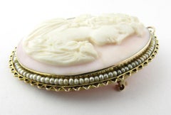 14 Karat Yellow Gold Rose Cameo Brooch Pendant