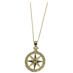 14 Karat Yellow Gold Rose Compass Pendant Necklace